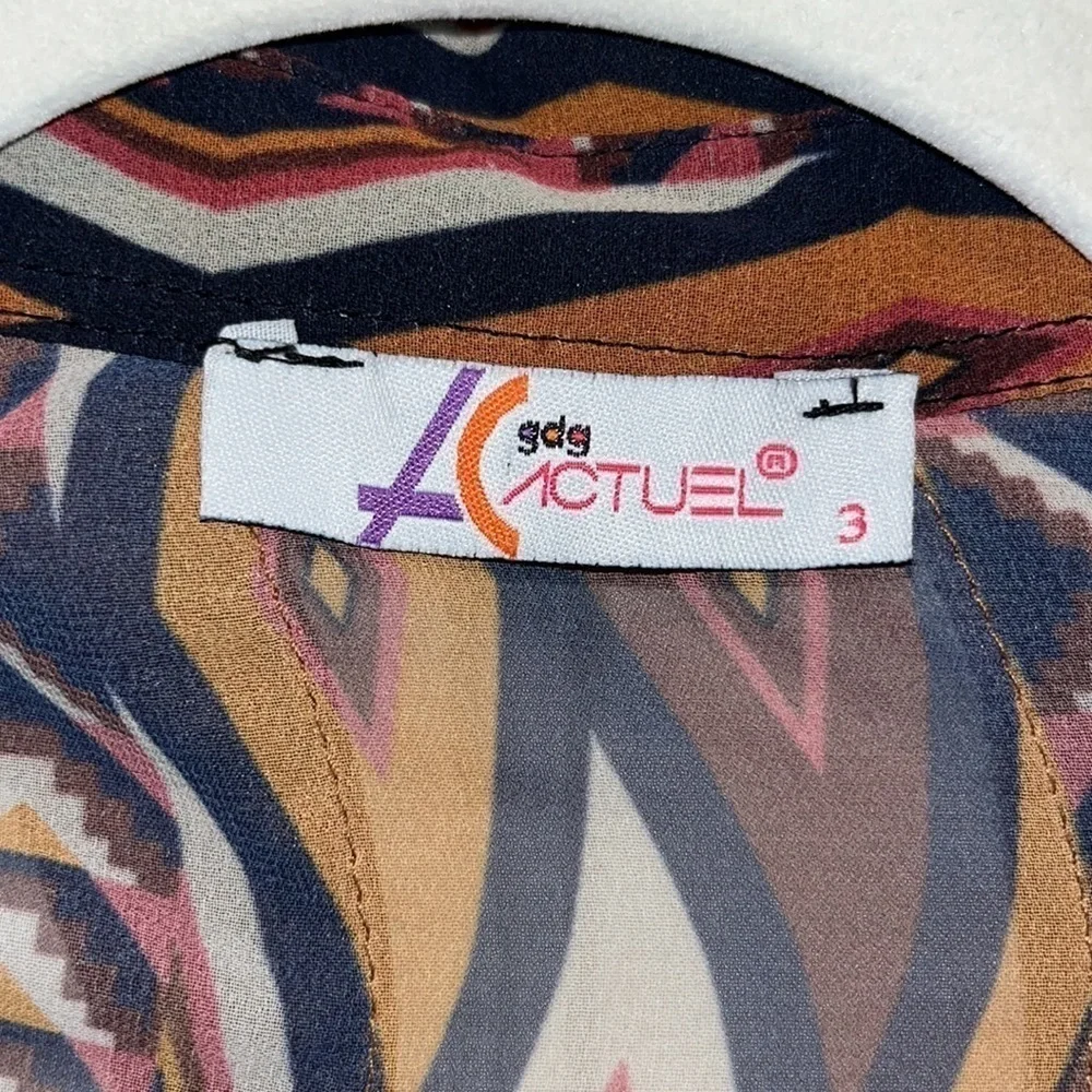 Western cowgirl button down blouse faux leather details SO Cute and unique L/ XL - Picture 4 of 11